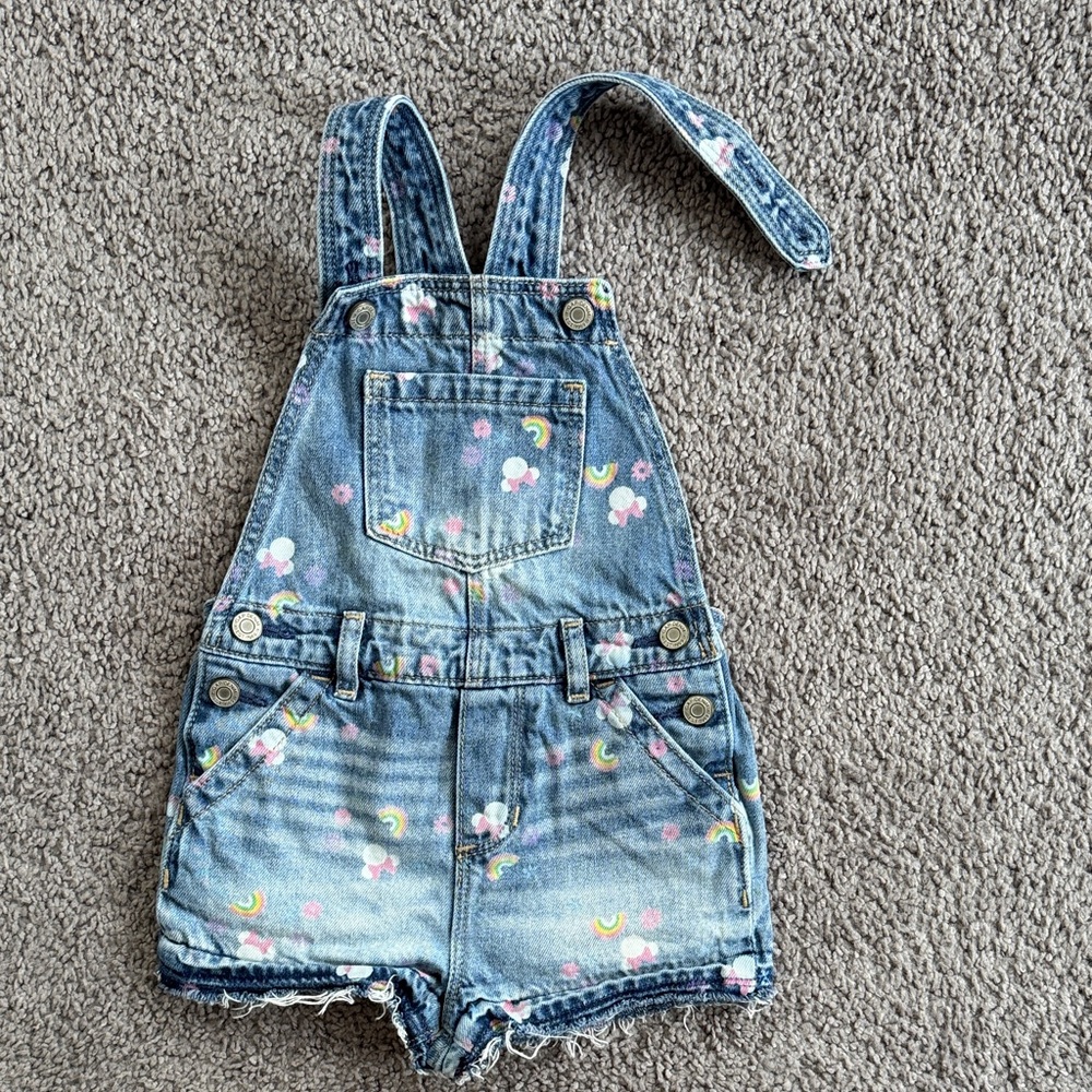 GAP x Disney Minnie Print Adjustable Overalls - 2T